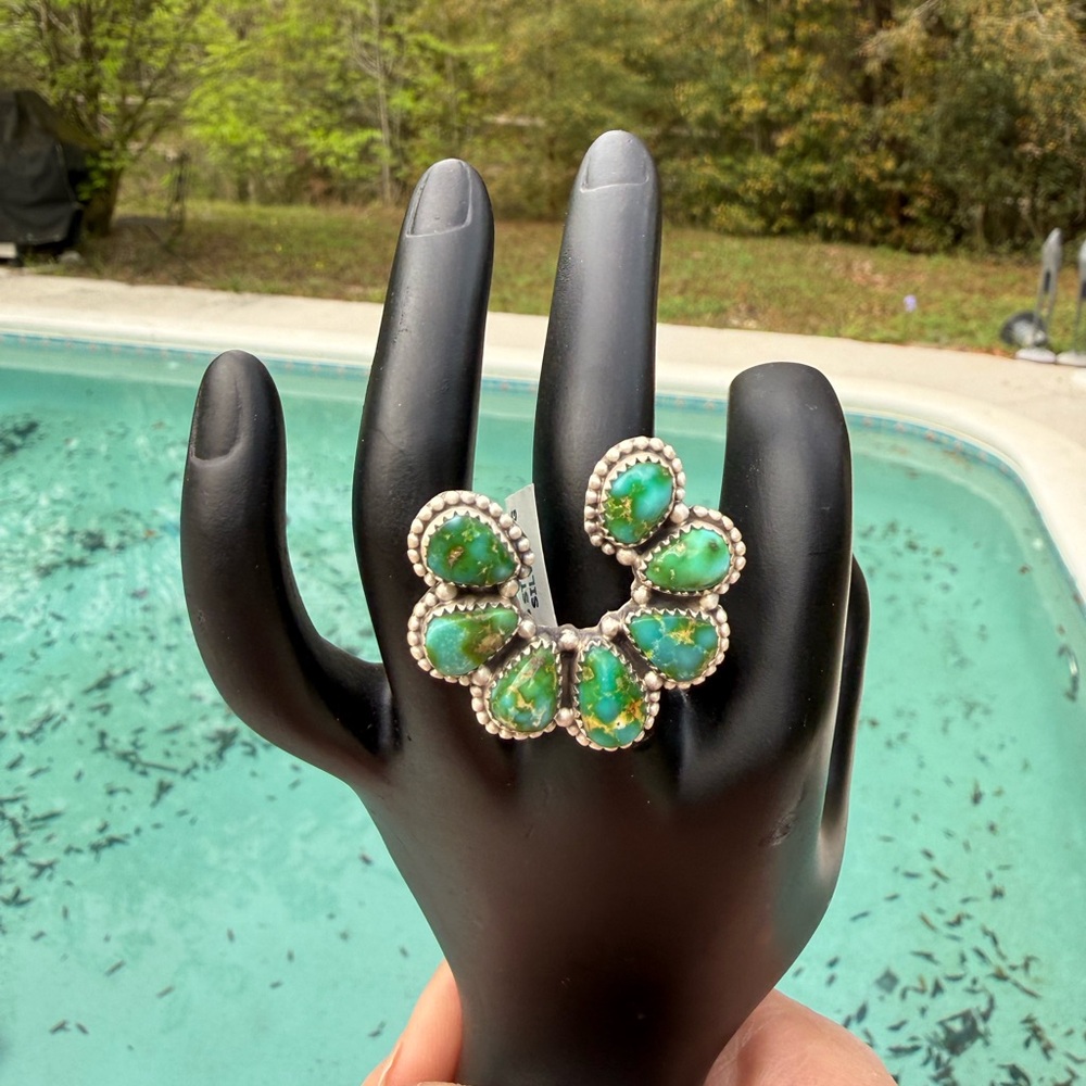 Artisan Sonoran Gold Turquoise Cluster Sterling Silver Naja Statement Ring Adj